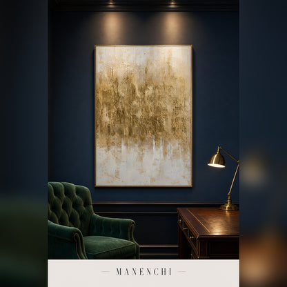 Gilded Whispers abstract painting displayed in a study