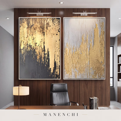 Golden Alchemy abstract painting displayed in a study
