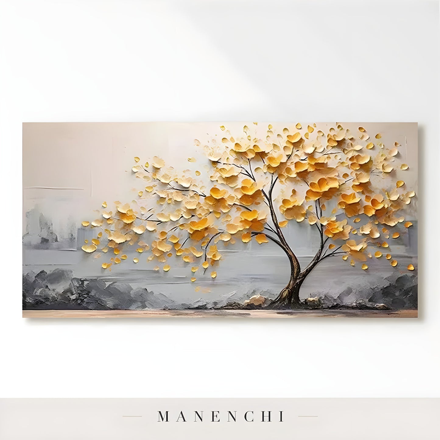 Golden Gilded Canopy abstract painting displayed in product art isolate