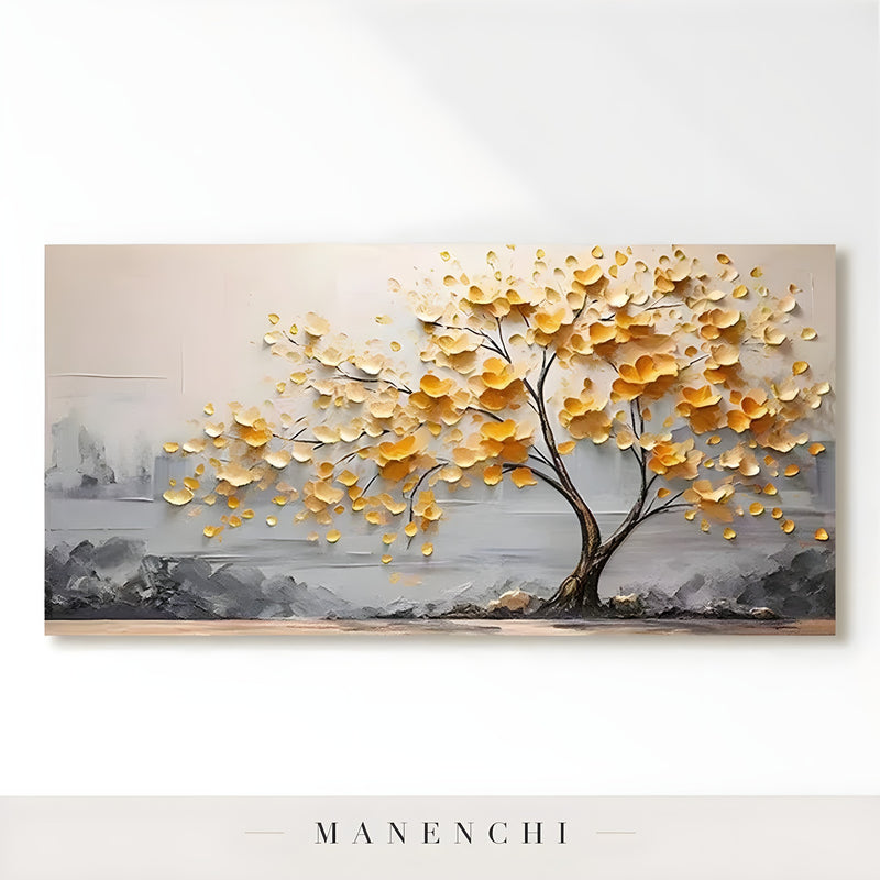 Golden Gilded Canopy abstract painting displayed in product art isolate
