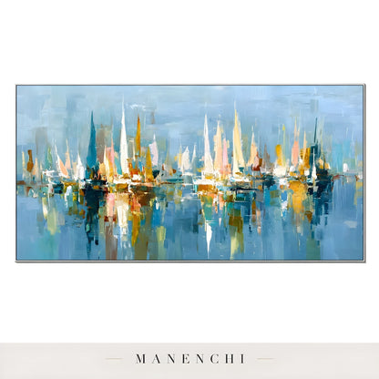 Harbor Mist abstract painting displayed in artwork full view