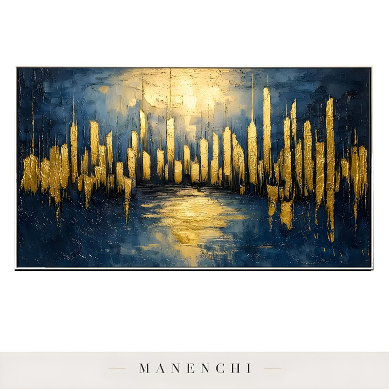 Indigo Gilded Pulse - original hand-painted abstract painting by Manenchi