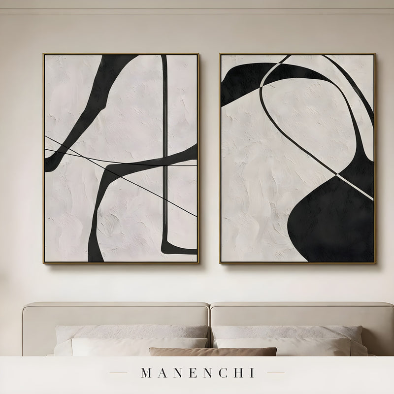 Ink Sculpted Curves abstract painting displayed in bedroom wall decor