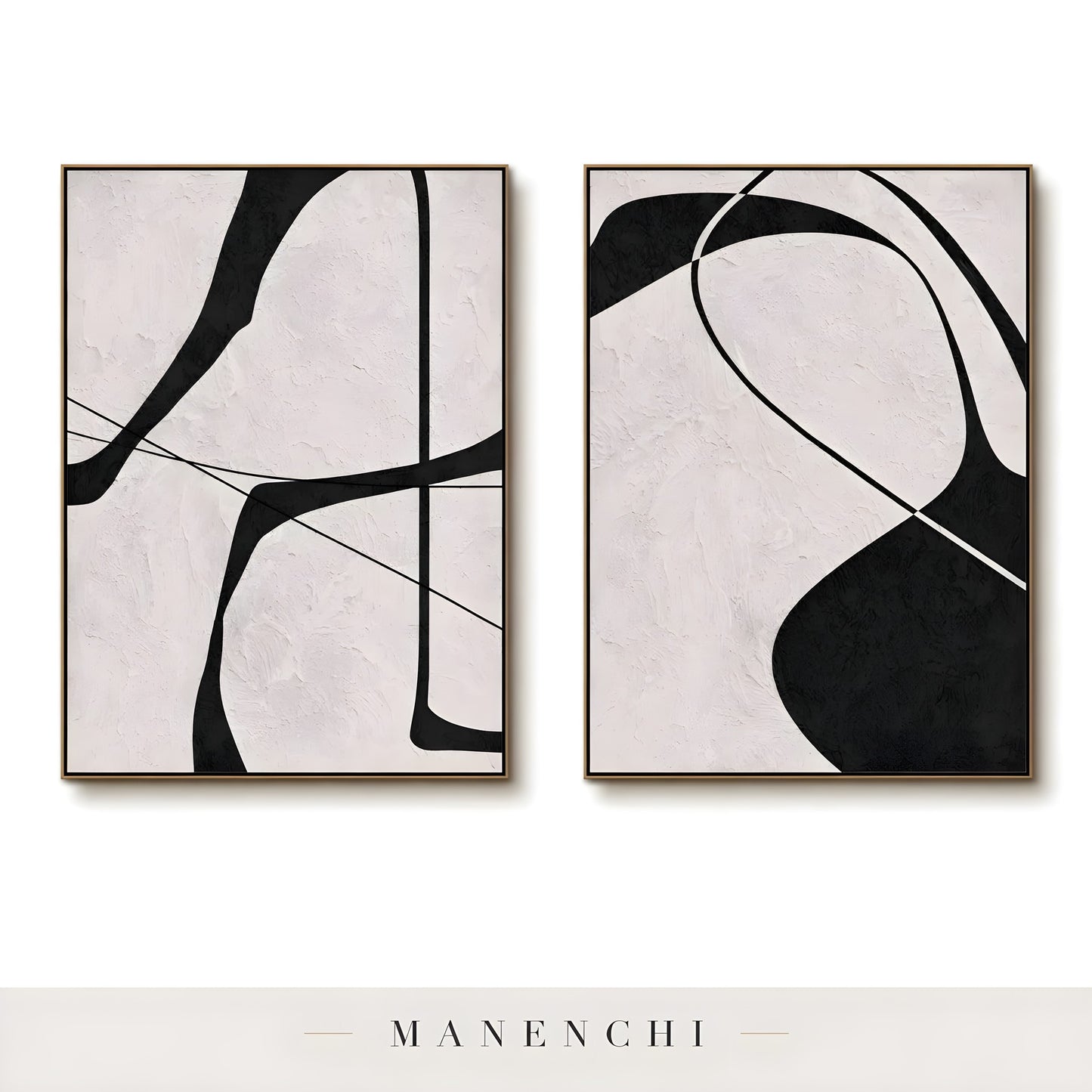 Ink Sculpted Curves abstract painting displayed in framed canvas art set