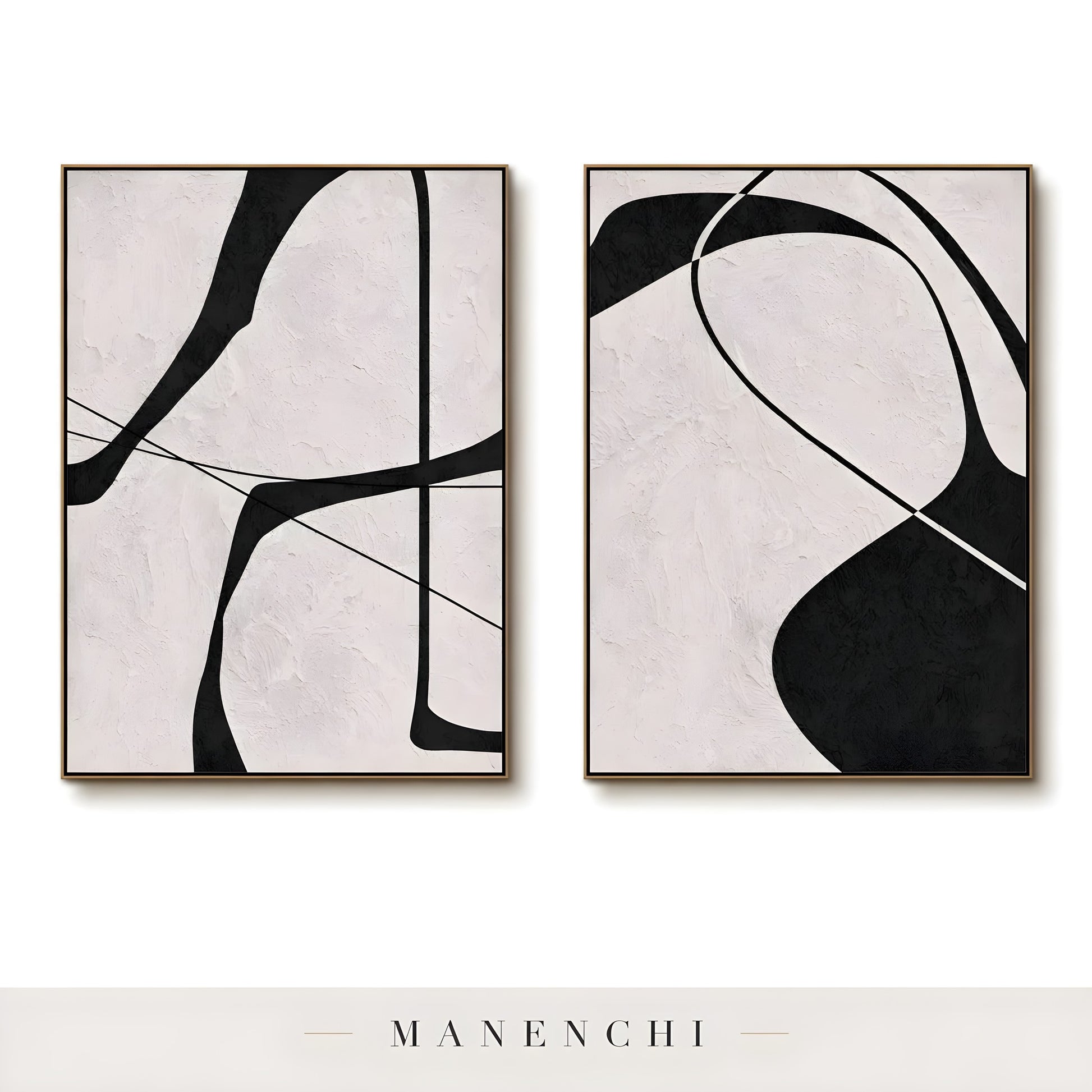 Ink Sculpted Curves abstract painting displayed in framed canvas art set