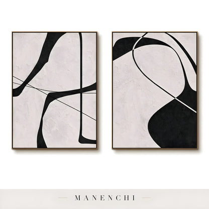 Ink Sculpted Curves abstract painting displayed in framed canvas art set