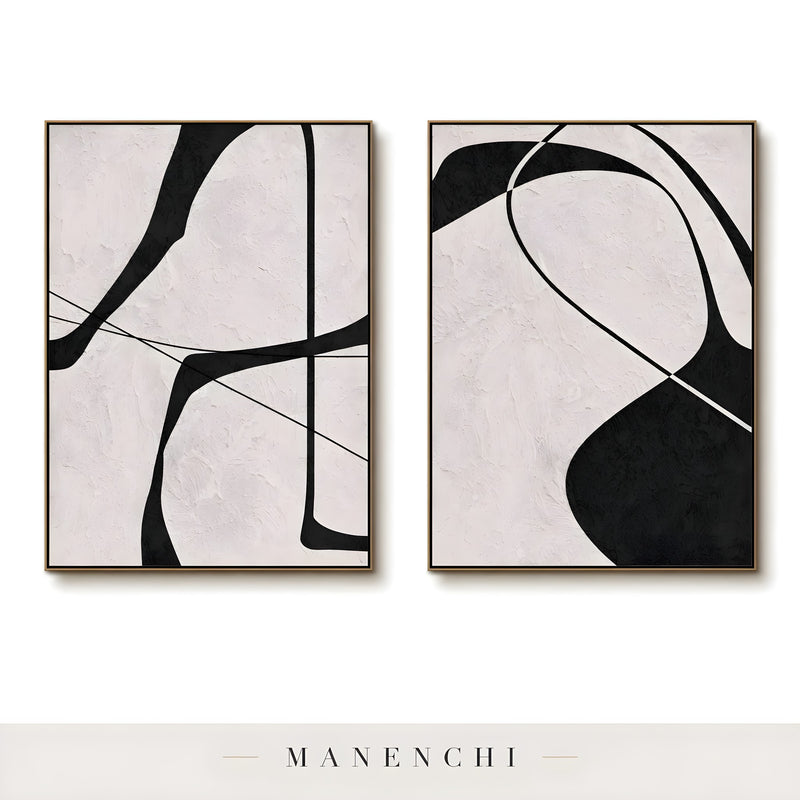 Ink Sculpted Curves abstract painting displayed in framed canvas art set