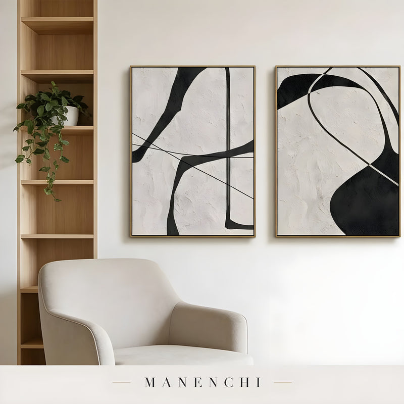 Ink Sculpted Curves abstract painting displayed in living room art display