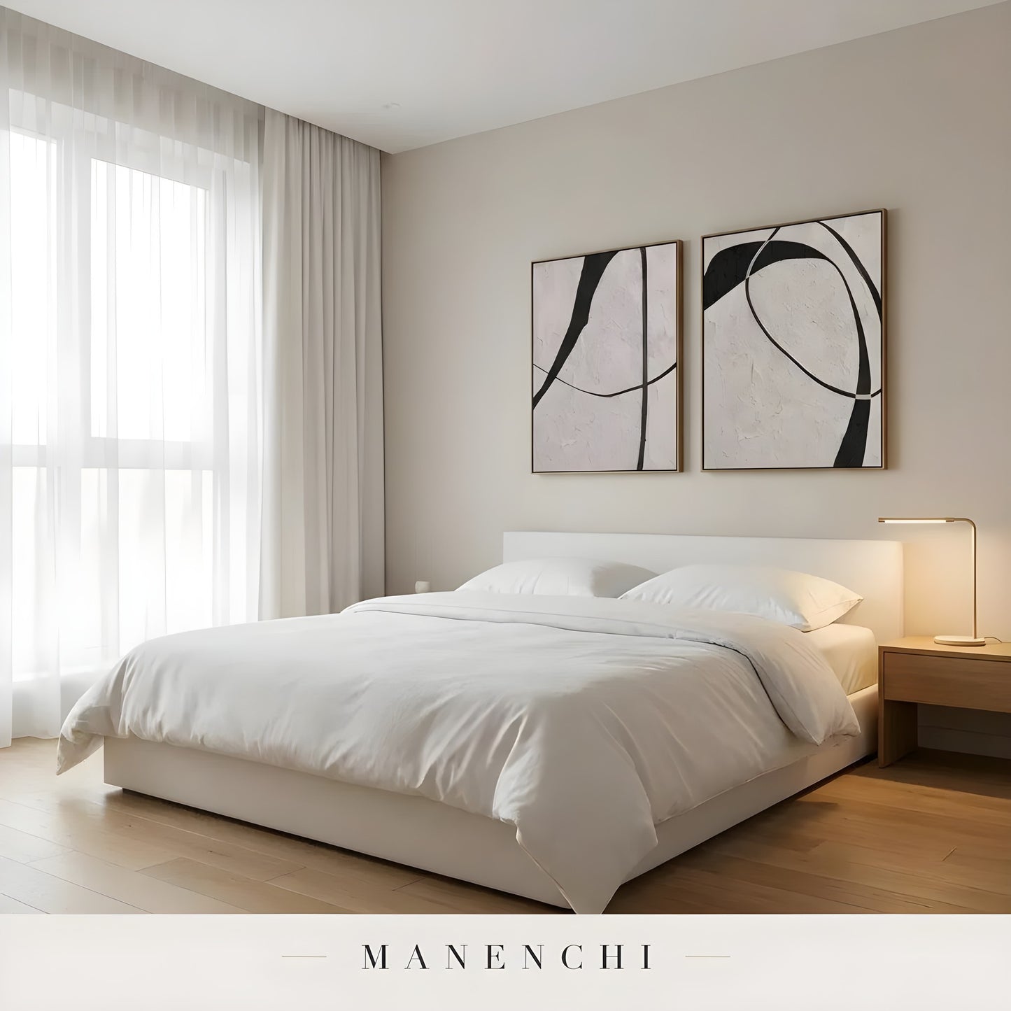 Ink Sculpted Curves abstract painting displayed in master bedroom decor
