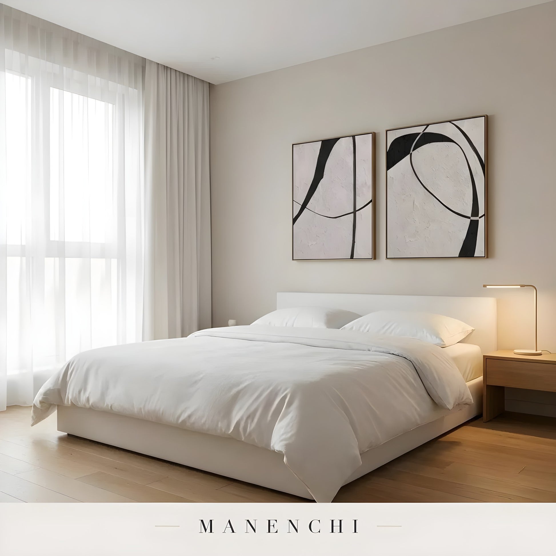 Ink Sculpted Curves abstract painting displayed in master bedroom decor