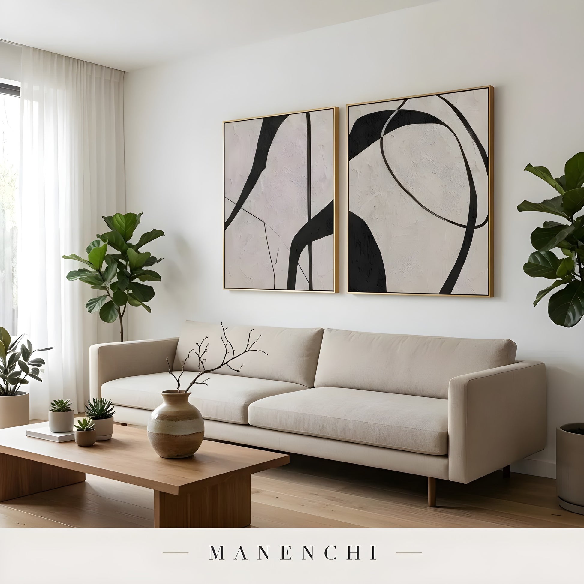 Ink Sculpted Curves - original hand-painted abstract painting by Manenchi