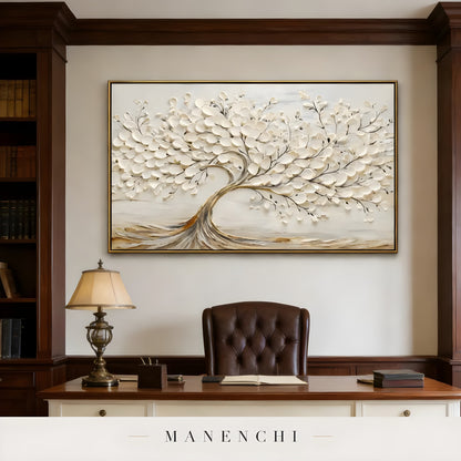 Ivory Arboreal Elegance abstract painting displayed in home office wall decor