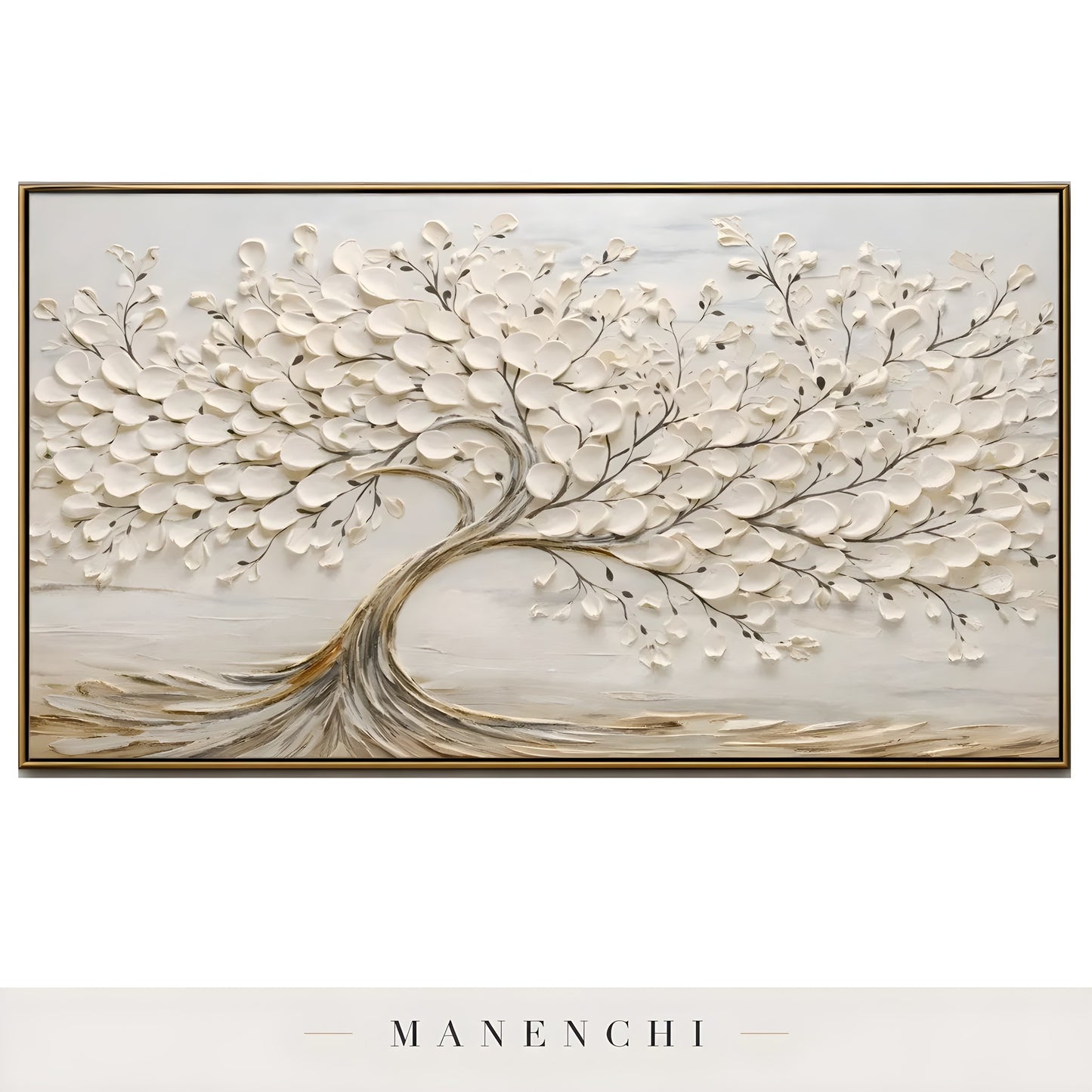 Ivory Arboreal Elegance - original hand-painted abstract painting by Manenchi
