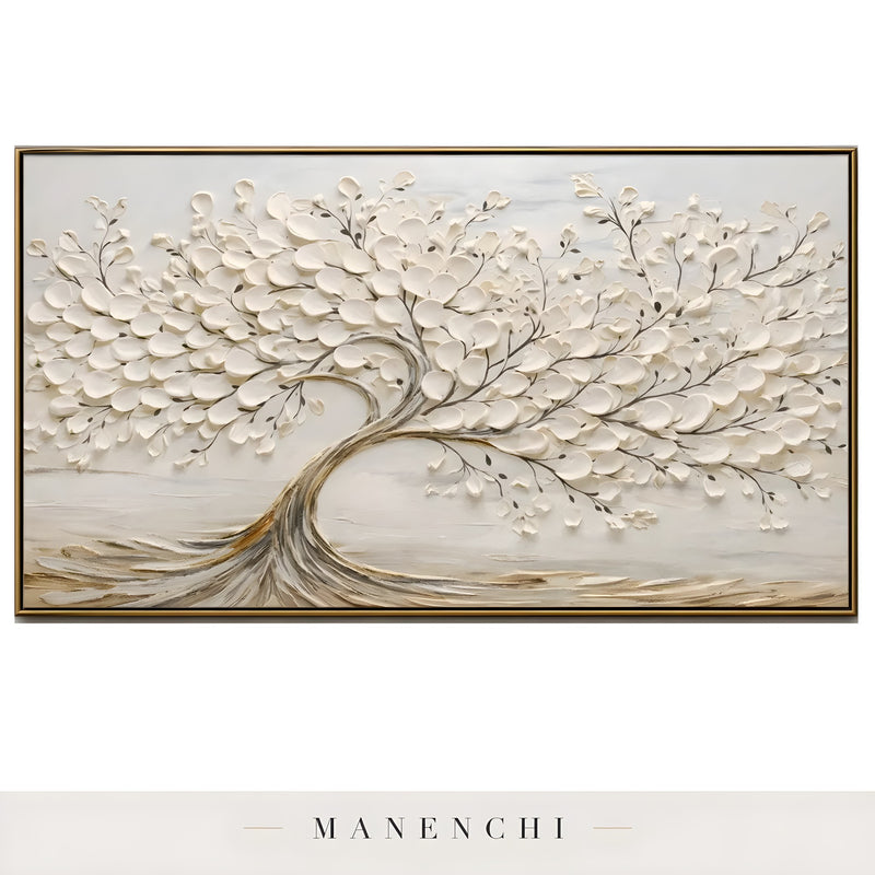 Ivory Arboreal Elegance - original hand-painted abstract painting by Manenchi