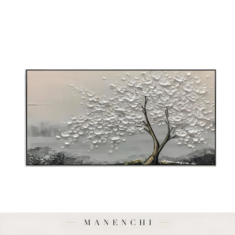 Ivory Arboreal Solace abstract painting displayed in isolated rectangular painting view