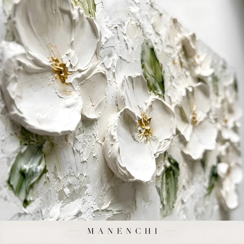 Close-up detail of the textured brushwork in Ivory Bloom Soliloquy