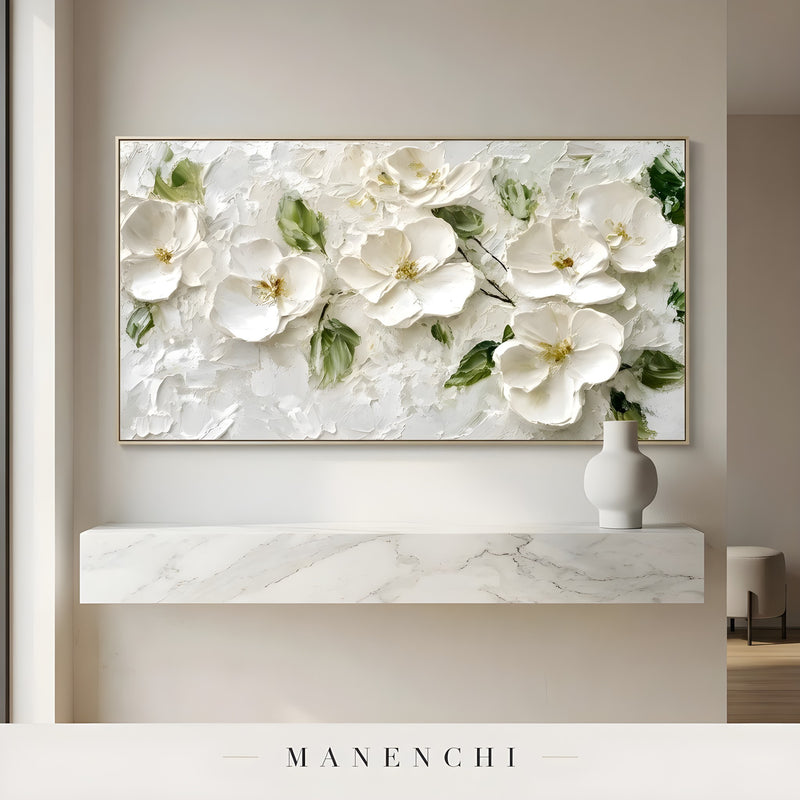 Ivory Bloom Soliloquy abstract painting displayed in wall art room setting