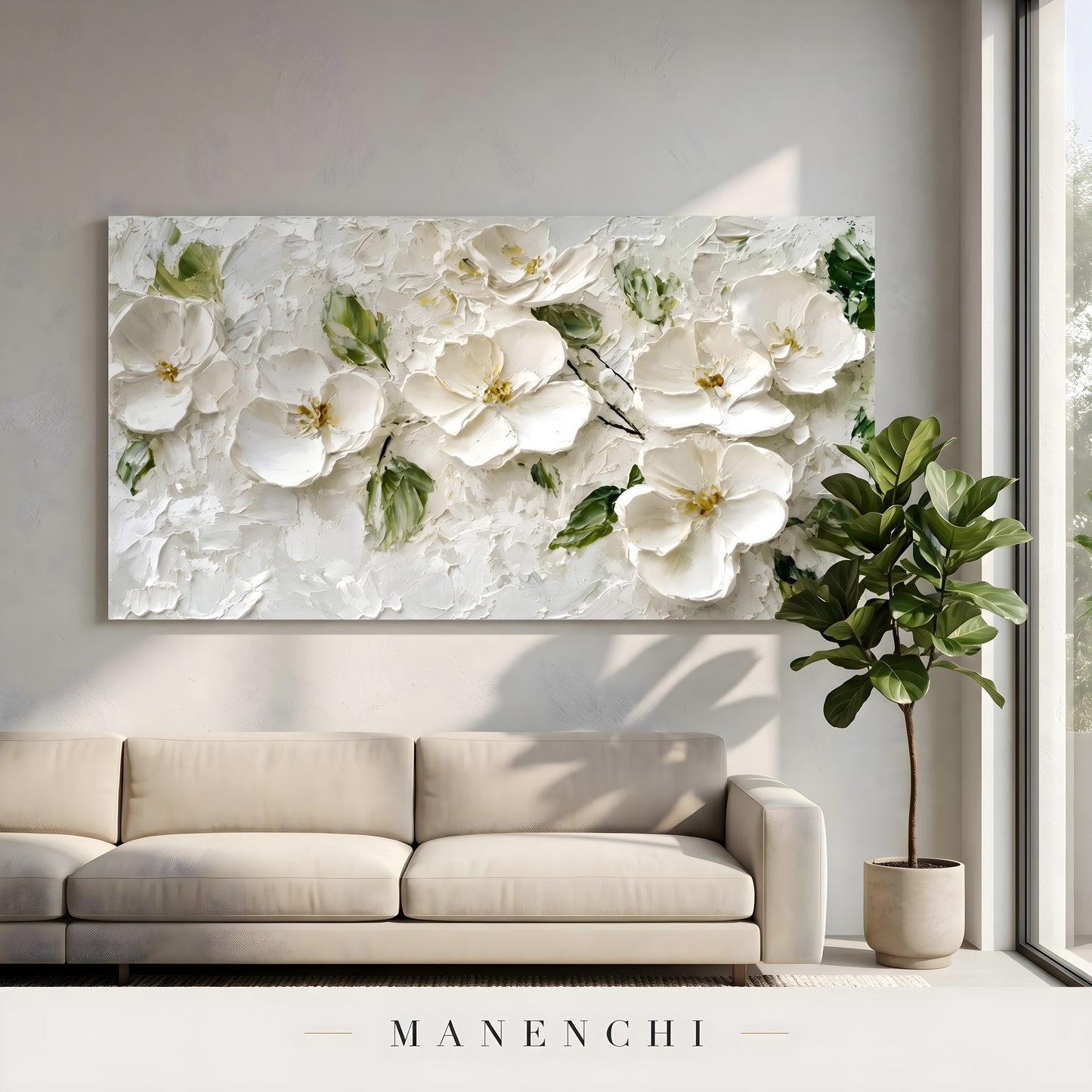Ivory Bloom Soliloquy - original hand-painted abstract painting by Manenchi
