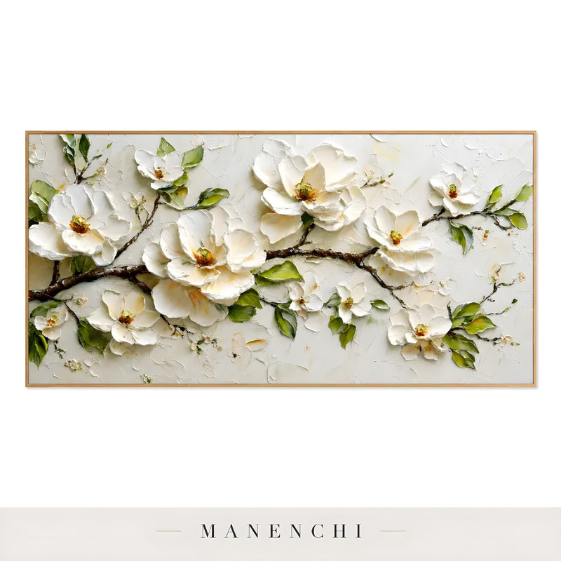 Ivory Blossom Solitude - original hand-painted abstract painting by Manenchi