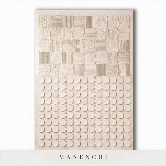 Ivory Geometric Relief - original hand-painted abstract painting by Manenchi