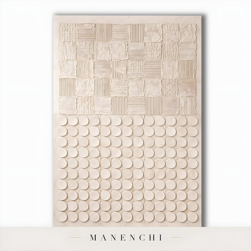 Ivory Geometric Relief - original hand-painted abstract painting by Manenchi