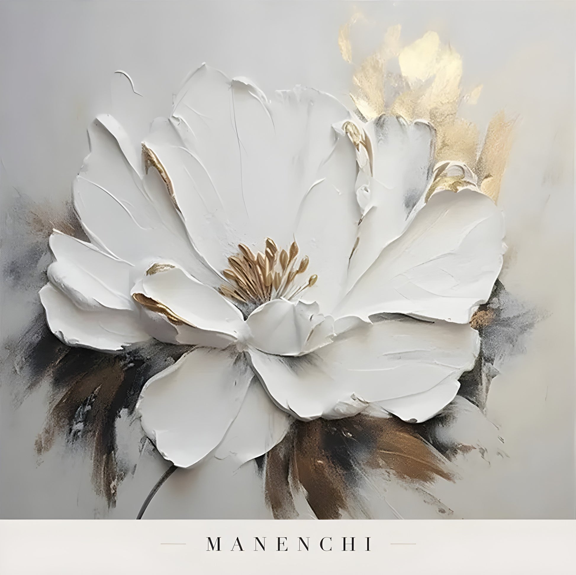 Close-up detail of the textured brushwork in Ivory Gilded Bloom