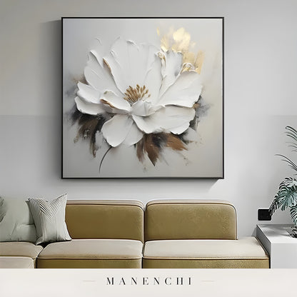 Ivory Gilded Bloom - original hand-painted abstract painting by Manenchi