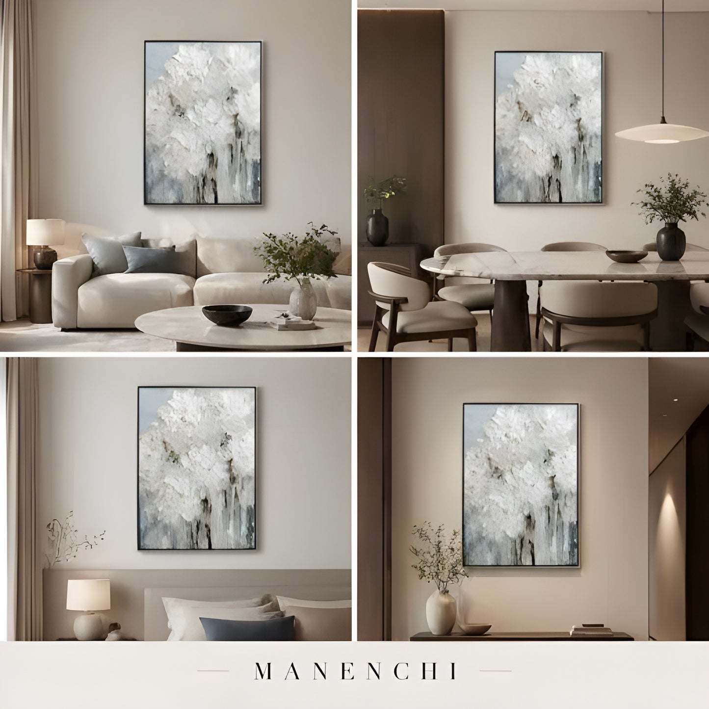 Ivory Petal Abstraction abstract painting displayed in living room dining bedroom entryway decor
