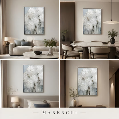 Ivory Petal Abstraction abstract painting displayed in living room dining bedroom entryway decor