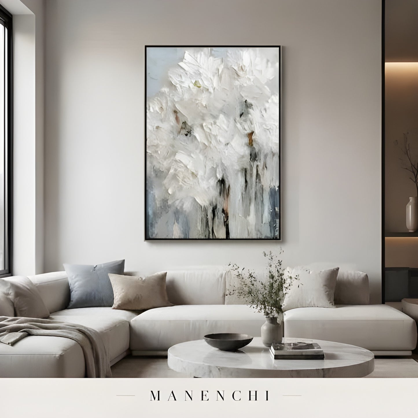 Ivory Petal Abstraction - original hand-painted abstract painting by Manenchi