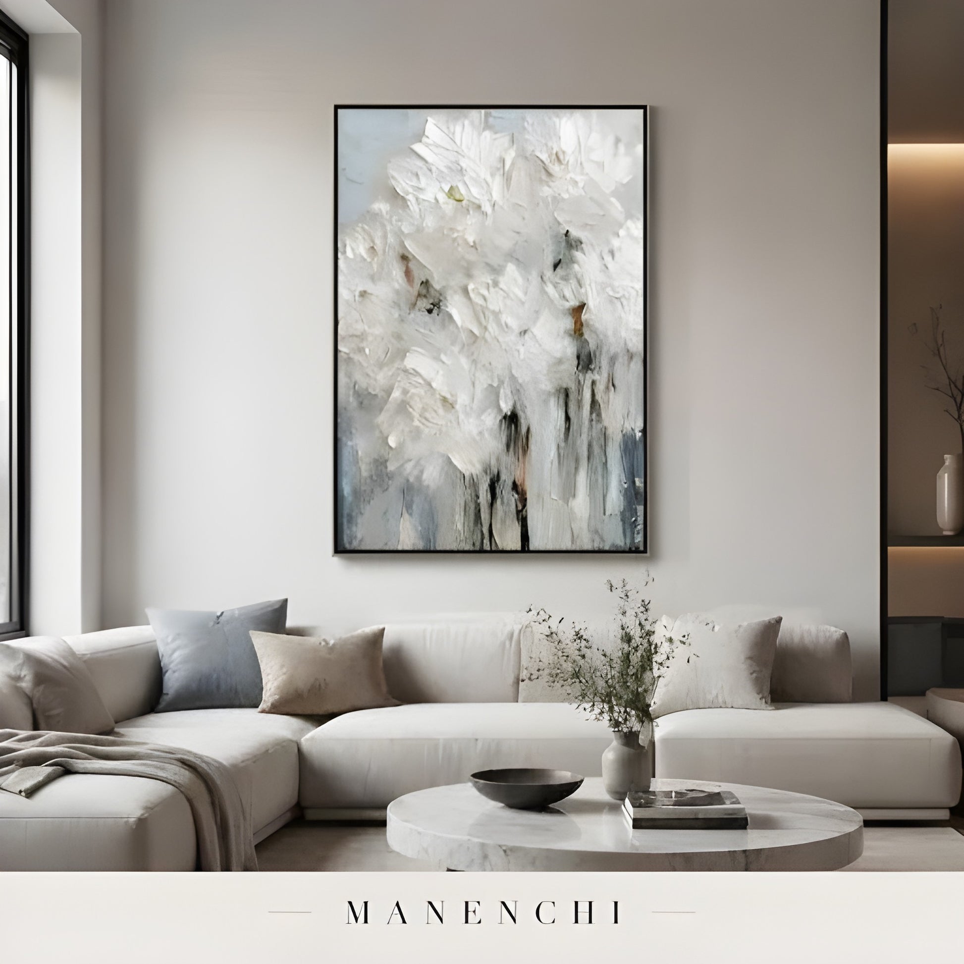 Ivory Petal Abstraction - original hand-painted abstract painting by Manenchi