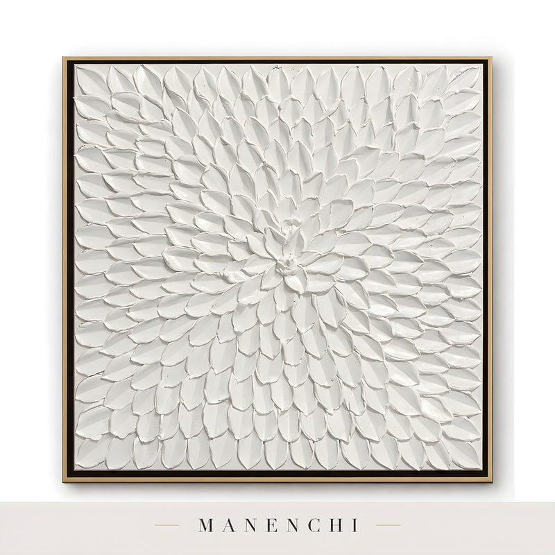Ivory Petal Bloom abstract painting displayed in framed canvas painting