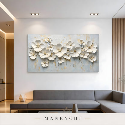Ivory Petal Grace abstract painting displayed in minimalist living room