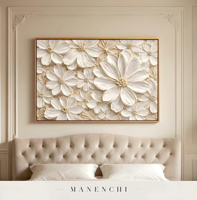 Ivory Petal Heirloom abstract painting displayed in bedroom wall art display