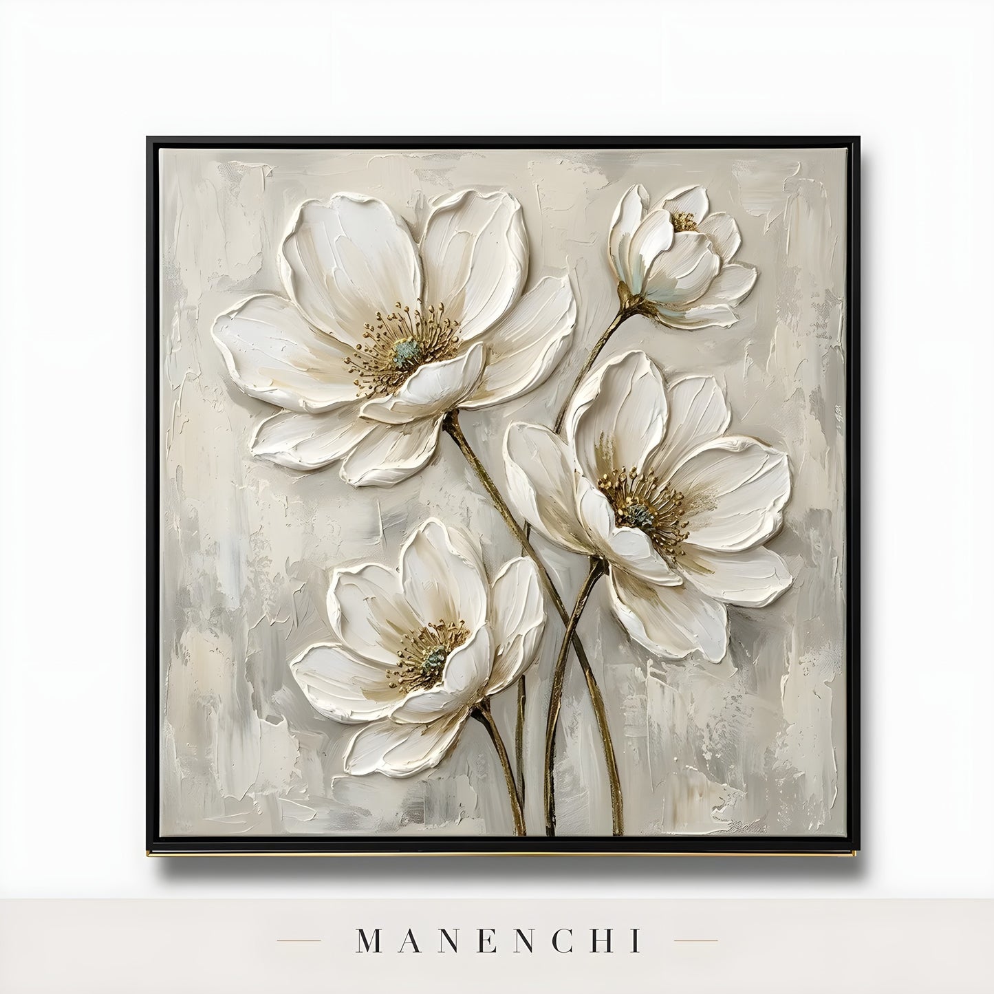 Close-up detail of the textured brushwork in Ivory Petal Reverie