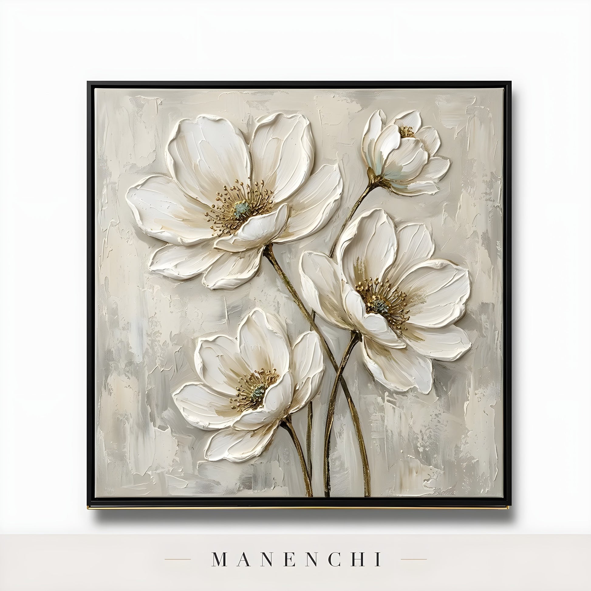 Close-up detail of the textured brushwork in Ivory Petal Reverie