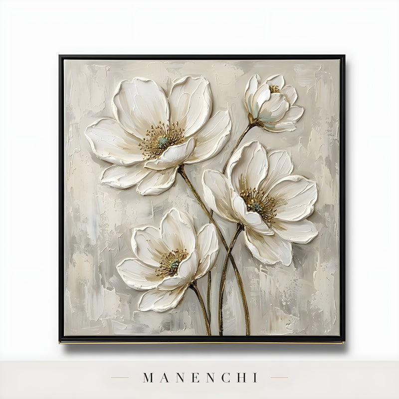 Close-up detail of the textured brushwork in Ivory Petal Reverie