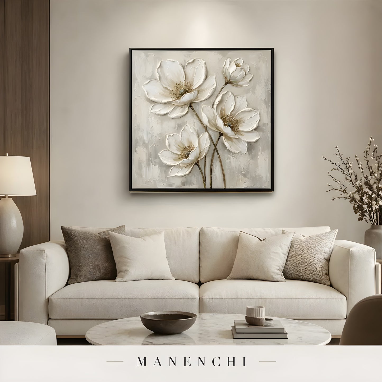 Ivory Petal Reverie - original hand-painted abstract painting by Manenchi