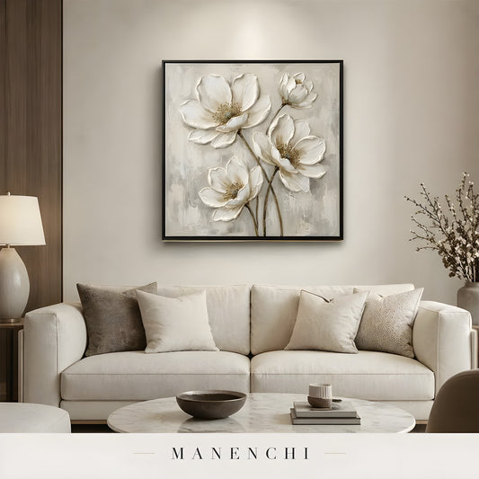 Ivory Petal Reverie - original hand-painted abstract painting by Manenchi