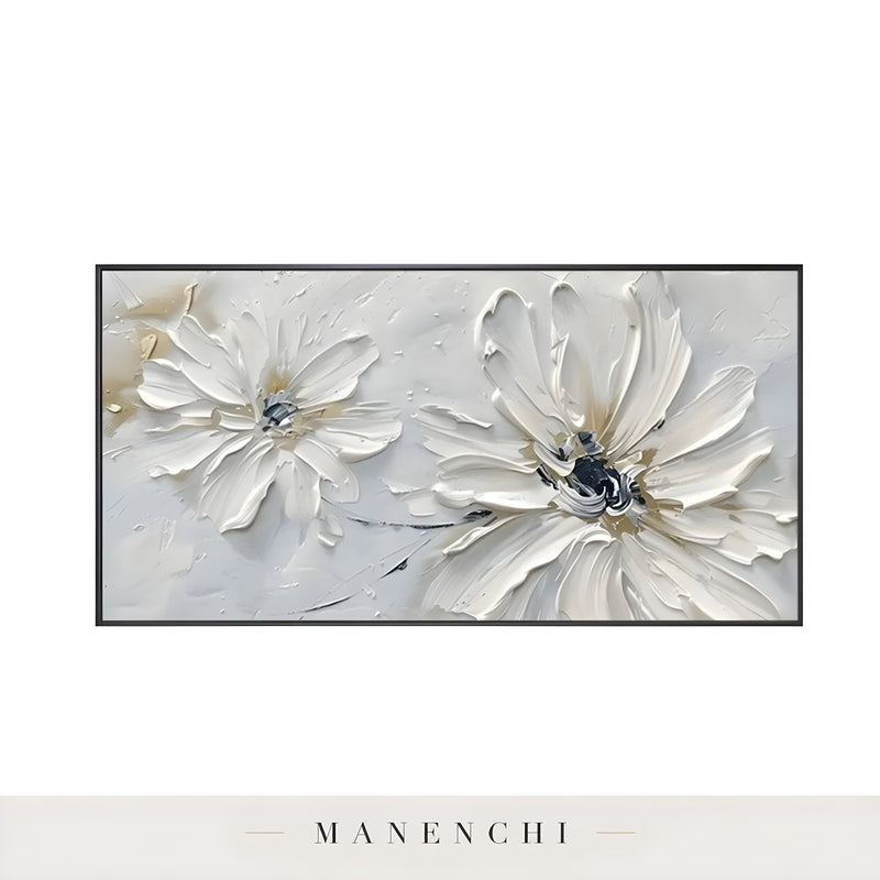 Ivory Petal Serenity abstract painting displayed in minimalist isolated wall art