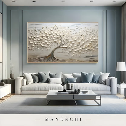 Ivory Sculptural Arboreal - original hand-painted abstract painting by Manenchi