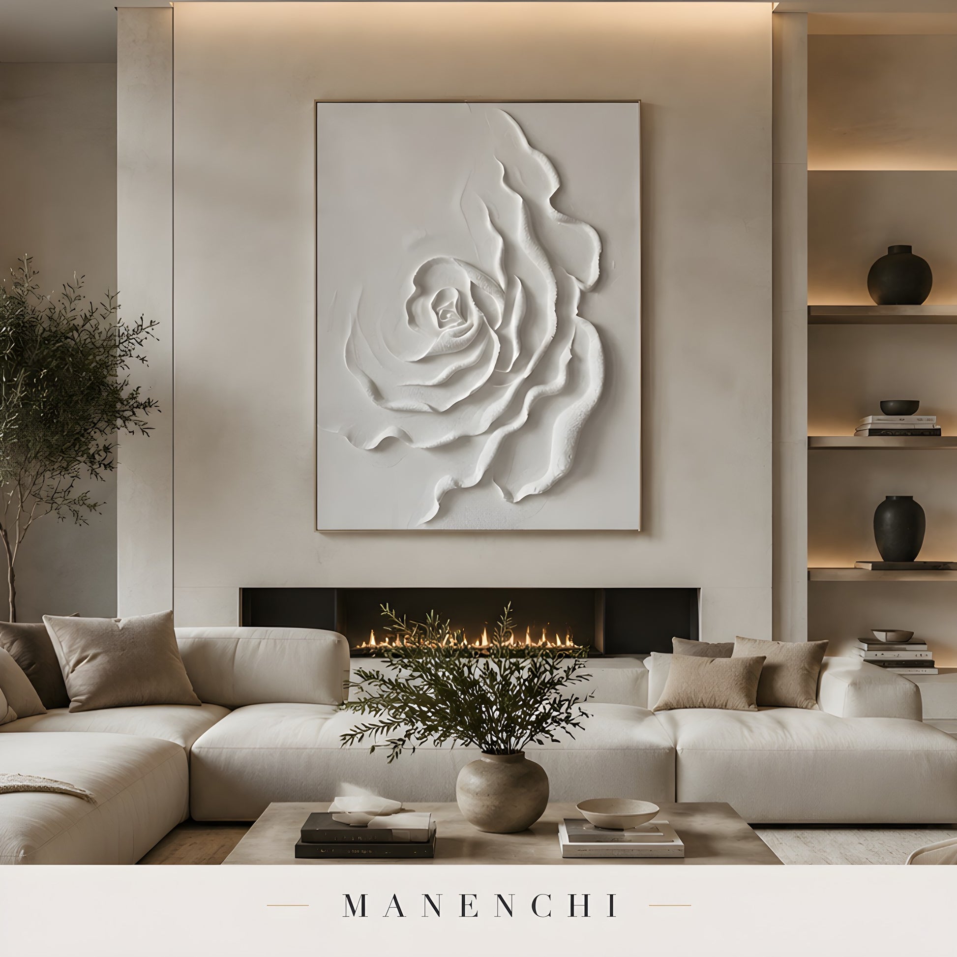 Ivory Sculptural Bloom - original hand-painted abstract painting by Manenchi