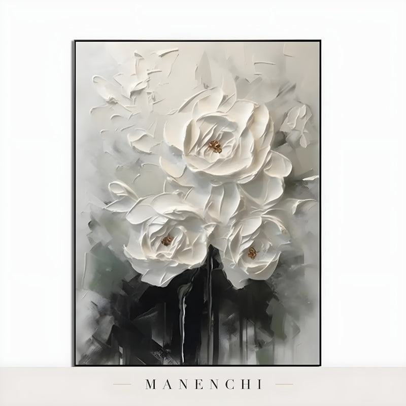 Ivory Sculptural Blooms - original hand-painted abstract painting by Manenchi