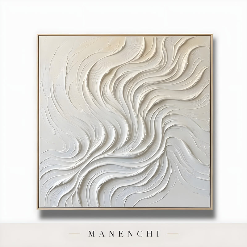 Close-up detail of the textured brushwork in Ivory Sculptural Current