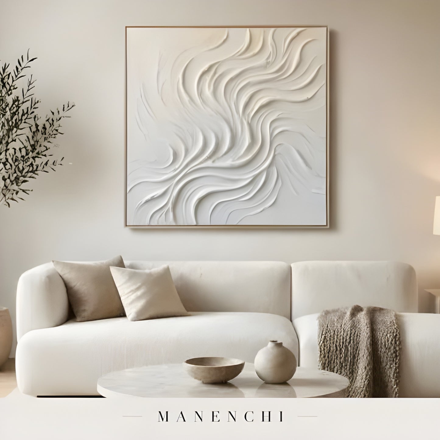 Ivory Sculptural Current - original hand-painted abstract painting by Manenchi