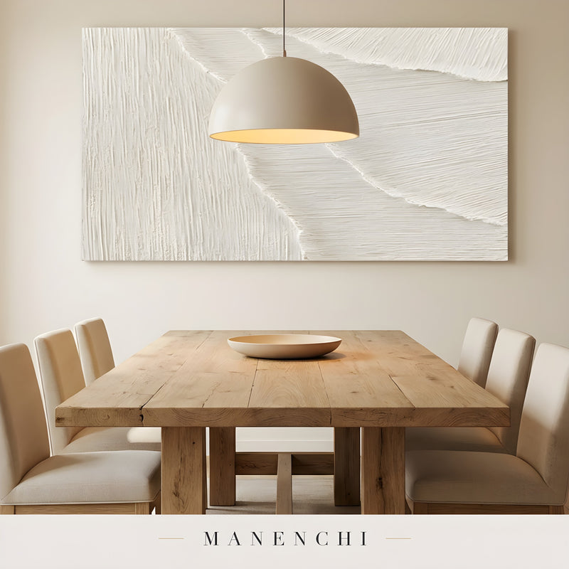 Ivory Sculptural Dunes abstract painting displayed in dining room