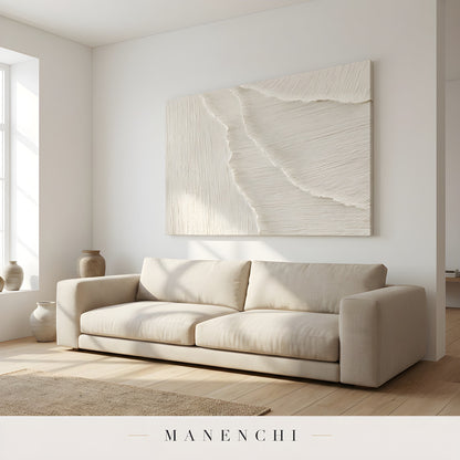 Ivory Sculptural Dunes abstract painting displayed in living room