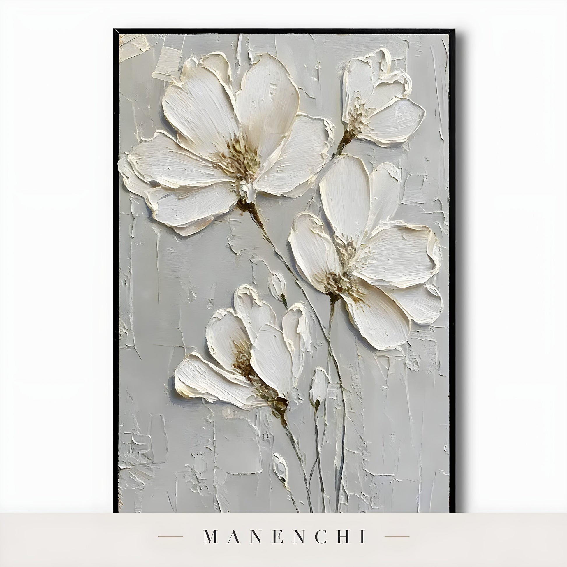 Ivory Sculptural Florals abstract painting displayed in original painting print