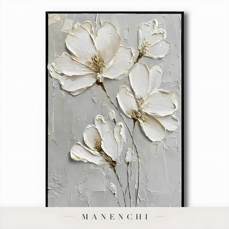 Ivory Sculptural Florals abstract painting displayed in original painting print
