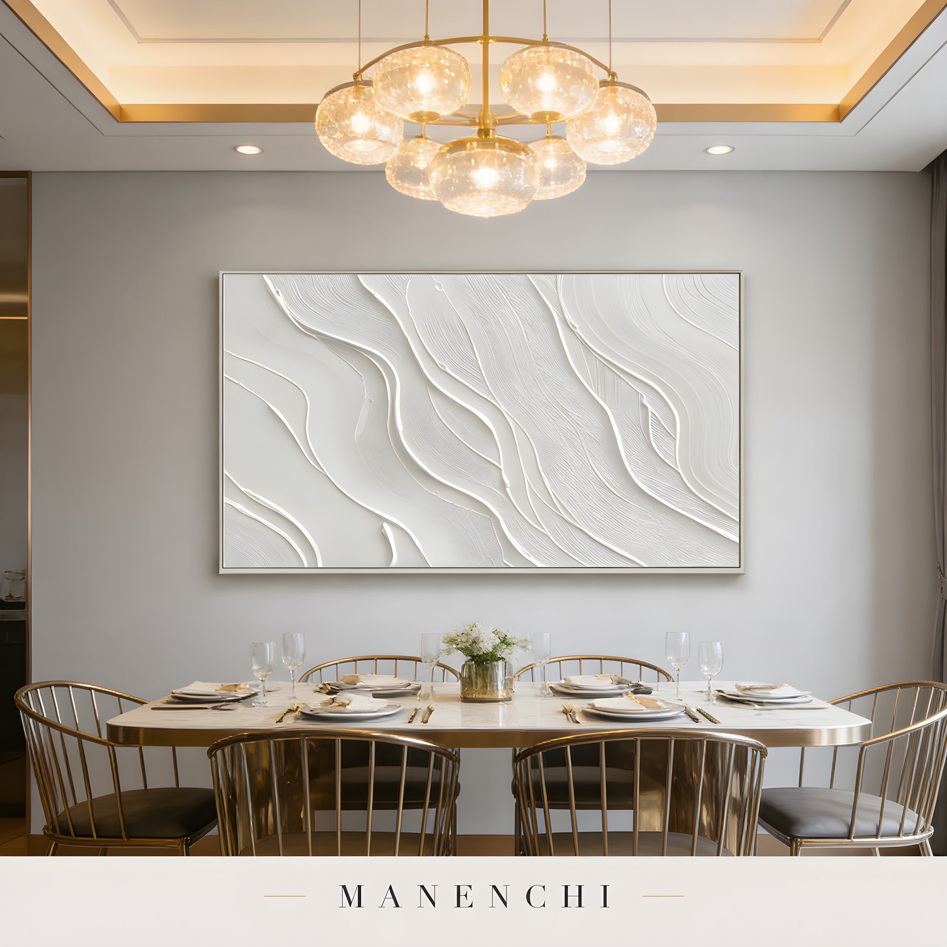 Ivory Sculptural Flow - original hand-painted abstract painting by Manenchi